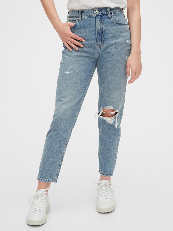 High Rise Destructed Mom Jeans